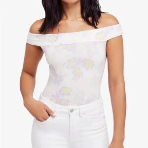 FREE PEOPLE | Bodysuit SO MUCH Lilac Stretch Cotton Flowers Off Shoulder S